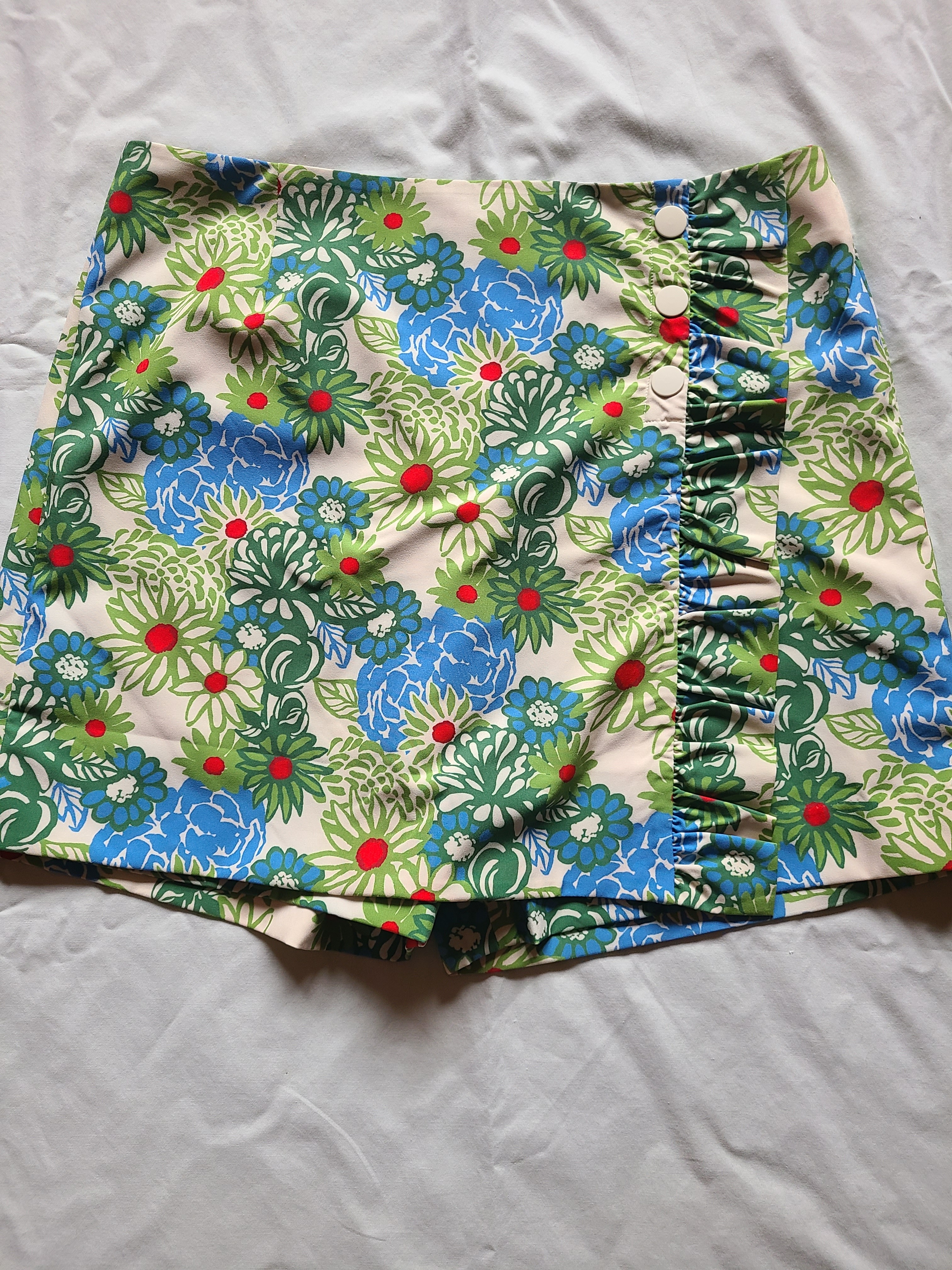 Tory Burch Ruffle Golf Skort Vibrant Green, Blue, Red Floral Womens Medium
